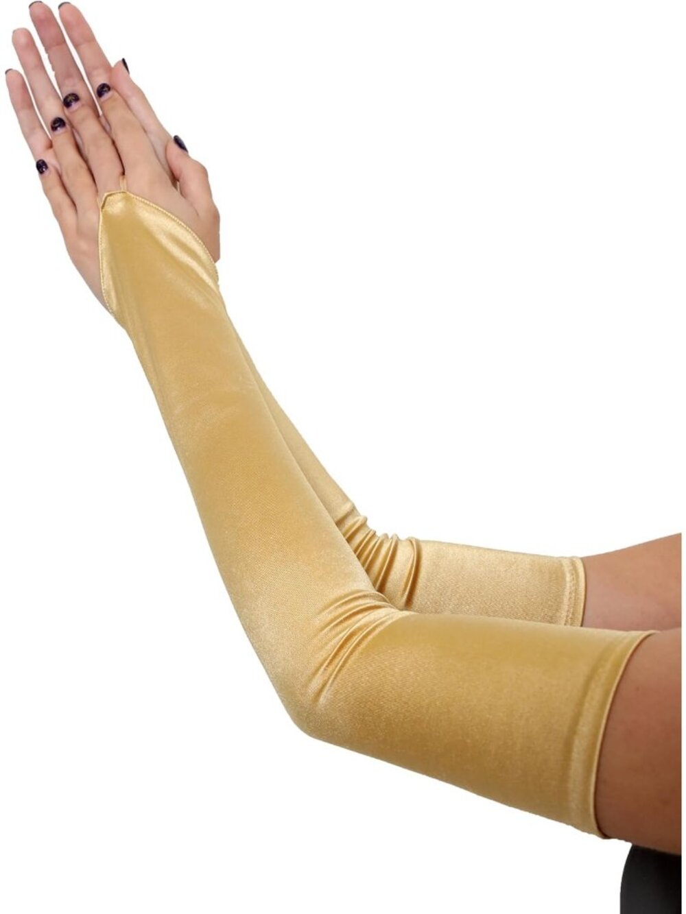 Women's Gold Over The Elbow Fingerless 23" Long Bridal Long Satin Gloves